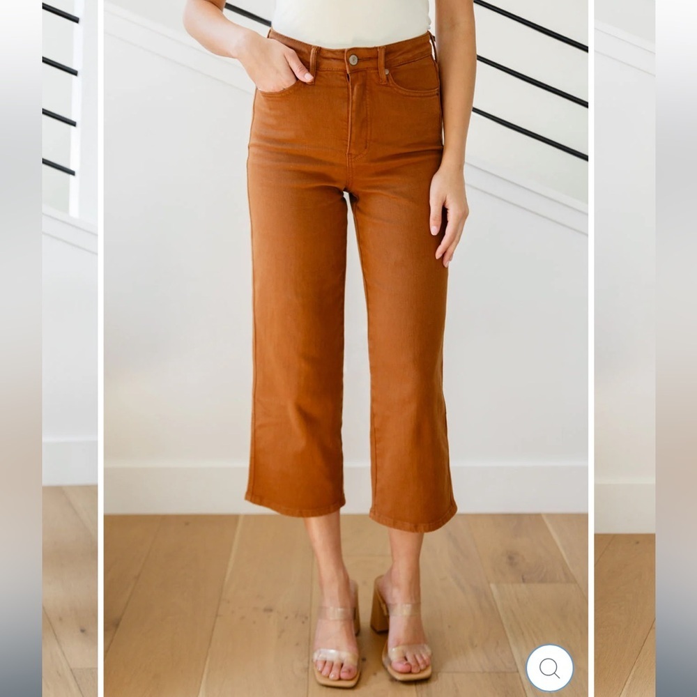 Judy blue control top camel brown cropped wide leg jean 88805 size 18w